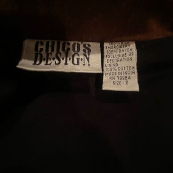 Chico’s Design 100% Silk Embroidery Blazer Jacket Size 2 (Large) Brown Beaded - Picture 8 of 15